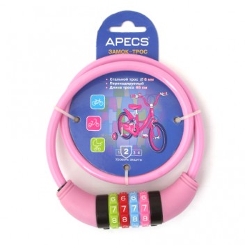 Замок велосипедный Apecs PD-82-65CM-CODE-PINK 1 Замок велосипедный Apecs PD-82-65CM-CODE-PINK